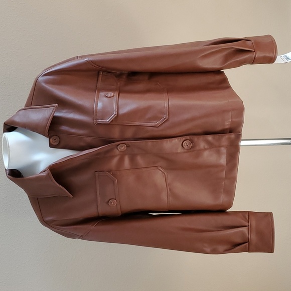 Womens Ophelia Roe Vegan Faux Leather Utility Jacket Size XL pockets NWT - Picture 1 of 6